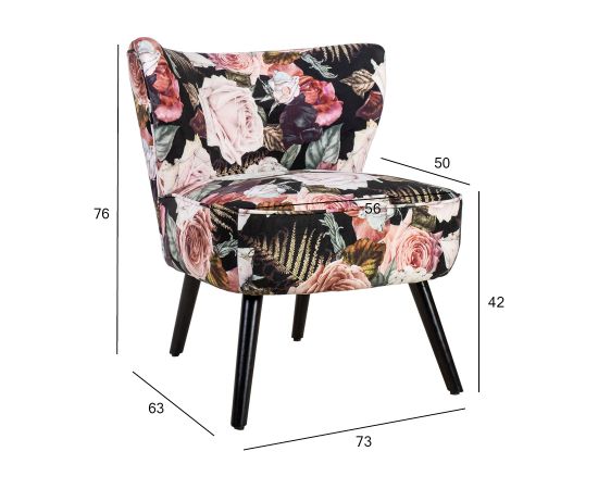 Atpūtas krēsls LA PERLA 63x73xH76cm, materiāls: samta audums, krāsa: puķains Jaunumi -Dārzam