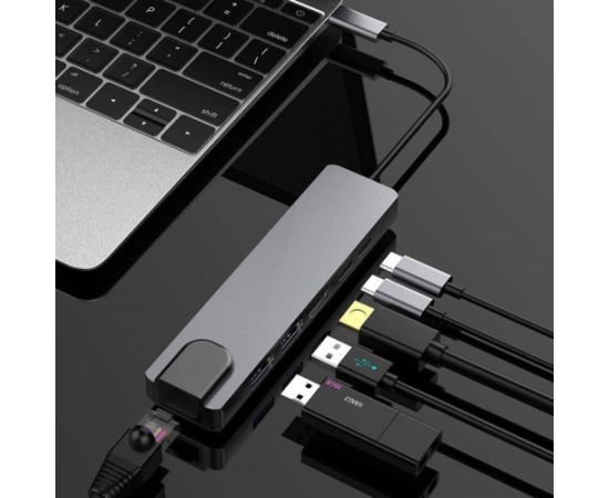 Gembird A-CM-COMBO5-06 USB Type-C 6-in-1 multi-port adapter (AF and Type-C Hub + HDMI + PD+LAN) Adapteri