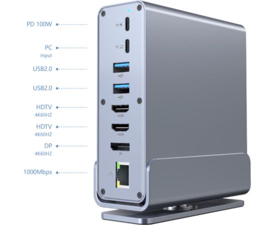 Gembird A-CF-COMBO15-01 USB Type-CF 15-in-1 multi-port adapter (USB hub AF-ports v.2x2 + v.3x3, Type-CF + HDMIx2 + DisplayPort + PD + card reader + GigaLAN + 3.5 mm audio), grey Aдаптеры