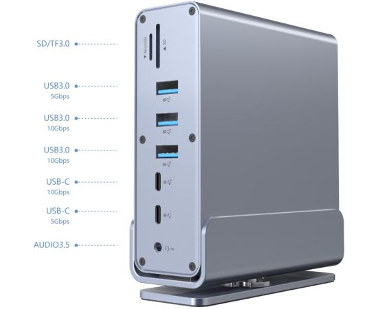 Gembird A-CF-COMBO15-01 USB Type-CF 15-in-1 multi-port adapter (USB hub AF-ports v.2x2 + v.3x3, Type-CF + HDMIx2 + DisplayPort + PD + card reader + GigaLAN + 3.5 mm audio), grey Aдаптеры