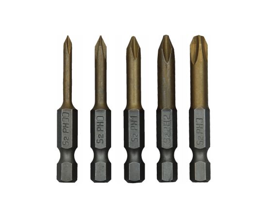 Uzgaļu komplekts 5 gab: PH00, PH0, PH1, PH2, PH3, 50mm, 1/4" Mehāniskie instrumenti