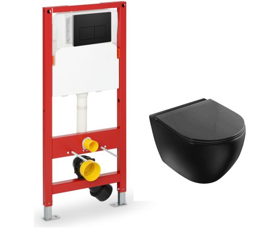 Piekarināmās tualetes komplekts VENTO 5 in 1- Pods Hugge ar vāku SC melns, iebūvējamais rāmis podam 500X165mm, h=1125 mm, taustiņš  melns, s Podi pie sienas