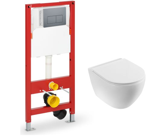 Piekarināmās tualetes komplekts VENTO 5 in 1- Pods Hugge ar vāku SC balts, iebūvējamais rāmis podam 500X165mm, h=1125 mm, taustiņš  hroms, s Podi pie sienas