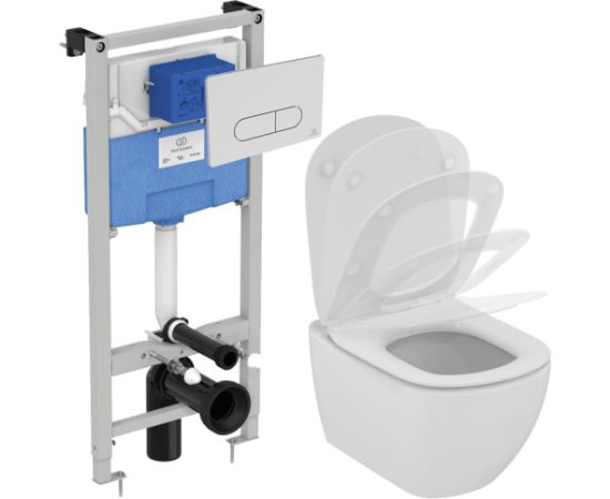 Piekarināmās tualetes komplekts IDEAL STANDARD (WC rāmis ProSys 120+pods Tesi ar Soft Close vāku+poga Oleas M1 hroms) Jaunumi Sadz. tehnika