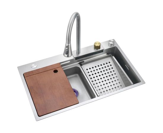 Daudzfunkcionālā virtuves izlietne no nerūsējošā tērauda VENTO 75X45X22 satīna krāsa Jaunumi Sadz. tehnika