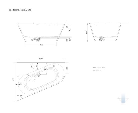 PAA Deco Corner D Brīvi Stāvoša Akmens Masas Stūra Vanna Matēta Balta Jaunumi Sadz. tehnika