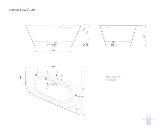 PAA Deco Corner A Brīvi Stāvoša Akmens Masas Vanna Balta Jaunumi Sadz. tehnika