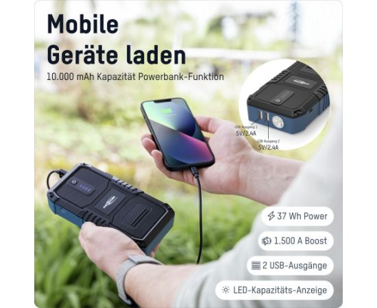Powerbank / auto starteris 400A/1500A 37Wh USB-A 12W Jump Starter 10.0 ANSMANN Power-банки
