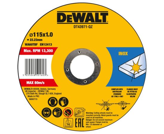 Abrazīvais griešanas disks DeWalt DT43971-QZ; 115x22,23x1,0 mm; 10 gab. Различные диски