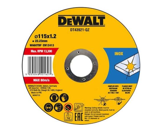 Griešanas disks DeWalt DT43921-QZ; 115x22,23x1,2 mm; 10 gab. Dažādi diski