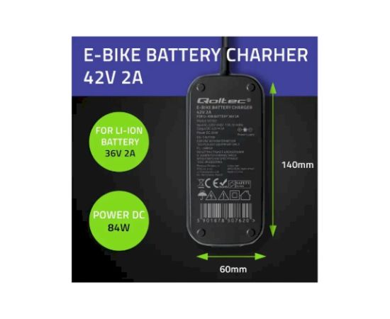 Qoltec 50762 Зарядное устройство для электровелосипеда 36V / 42V / 2A Elektro Auto lādēšanas piederumi