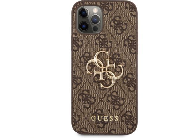 Guess PU 4G Metal Logo Case Aizsargapvalks priekš iPhone 12/12 Pro / brūns Neoriģinālie Maciņi