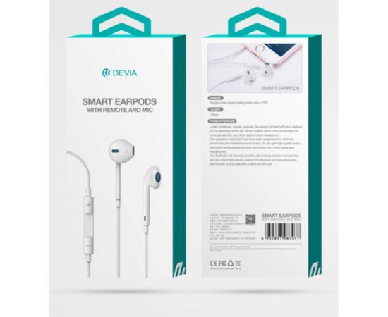 Проводные наушники Devia Smart jack 3,5 мм белый Наушники