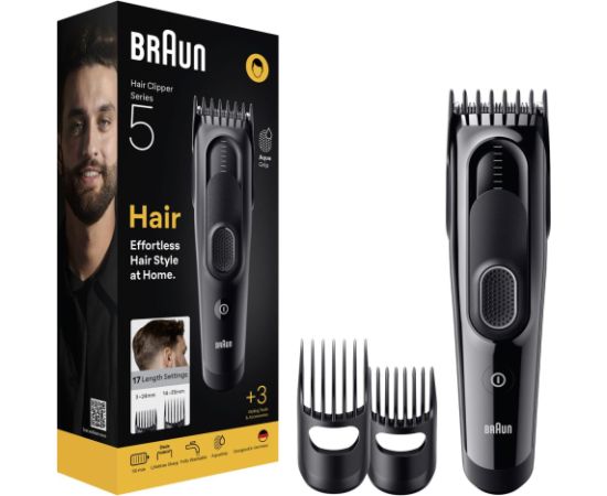 Braun Hair Clipper HC5530 Series 5 Cordless Number of length steps 17 Black Matu, Bārdas, Ķermeņa trimmeri