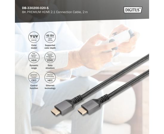 Digitus 8K HDMI Ultra High Speed Connection Cable DB-330200-020-S 2 m  Кабель HDMI