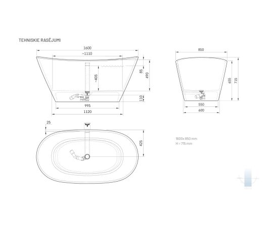 PAA Amore Brīvi Stāvoša Akmens Masas Vanna Matēti Pelēka Крупная бытовая техника
