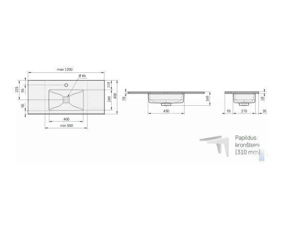 PAA Mini Loto 800 Akmens Masas Vannas Istabas Izlietne Balta Jaunumi Sadz. tehnika