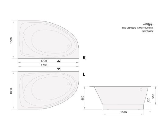 PAA Tre Brīvi Stāvoša Akmens Masas Stūra Vanna Balta Крупная бытовая техника