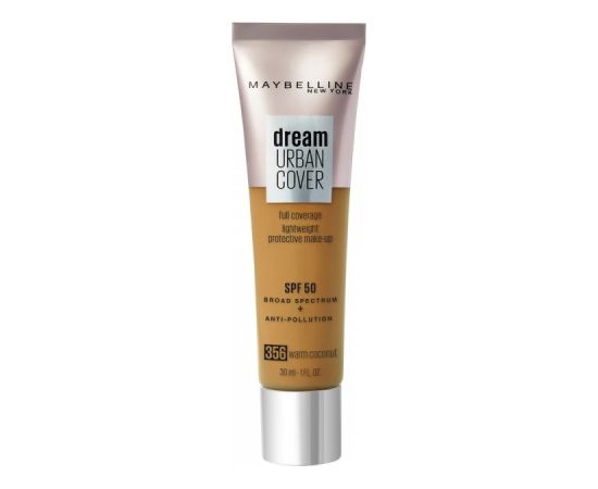 Maybelline, Dream Urban Cover, Full Cover, Cream Foundation, 356, Warm Coconut, SPF 50, 30 ml Sejas kopšana