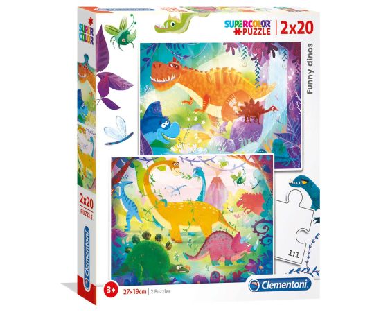 Set Duo, Clementoni, Supercolor, Funny Dinos, Puzzle, Unisex, 3+ years, 2 x 20 pcs Пазлы