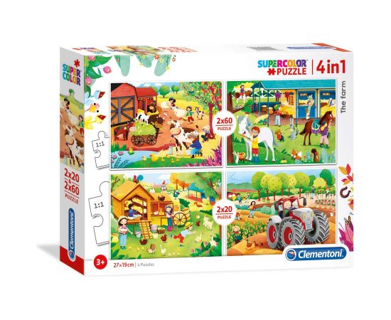 Clementoni, SuperColor 4 in 1, The Farm, Puzzle, Unisex, 3+ years, 2 x 20 + 2 x 60 pcs Пазлы