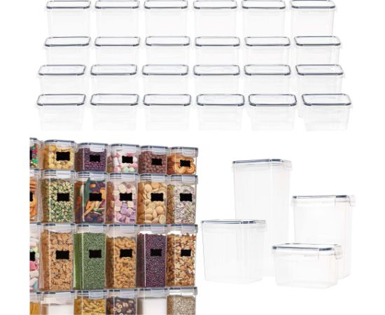 Springos Контейнеры, кухонные органайзеры для продуктов, набор из 24 штук с наклейками, прозрачные. Мебель для прихожей