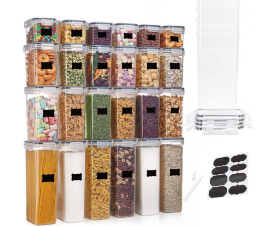 Springos Контейнеры, кухонные органайзеры для продуктов, набор из 24 штук с наклейками, прозрачные. Мебель для прихожей