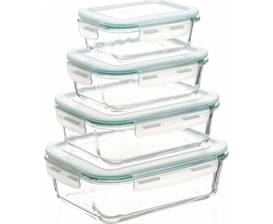 Springos Pārtikas uzglabāšanas trauki, virtuvei ar vākiem, 4 gab., stikls, caurspīdīgi Priekšnama mēbeles
