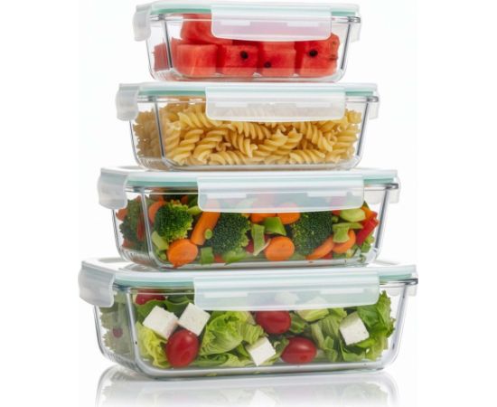 Springos Pārtikas uzglabāšanas trauki, virtuvei ar vākiem, 4 gab., stikls, caurspīdīgi Priekšnama mēbeles