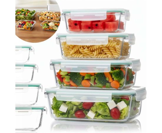 Springos Pārtikas uzglabāšanas trauki, virtuvei ar vākiem, 4 gab., stikls, caurspīdīgi Priekšnama mēbeles