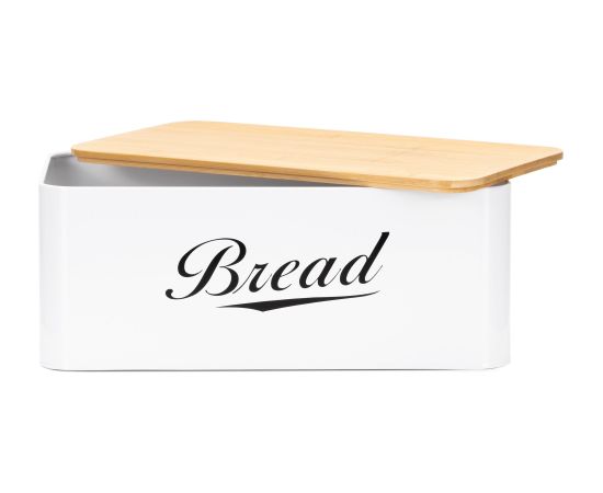 Springos Metāla maizes kaste 33x18x14 cm, slēgta maizes kaste, bambusa dēlis, balta Priekšnama mēbeles
