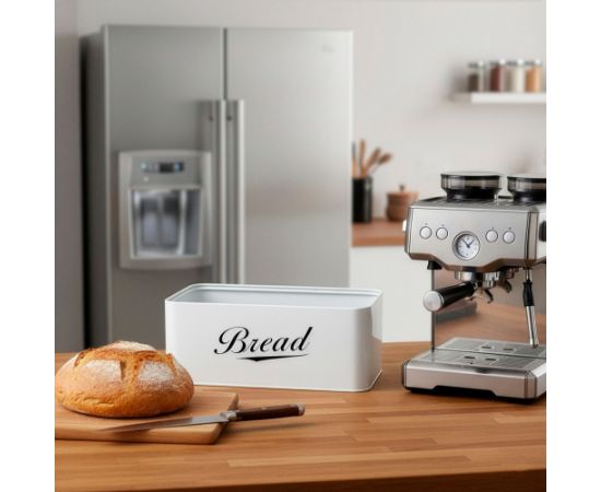 Springos Metāla maizes kaste 33x18x14 cm, slēgta maizes kaste, bambusa dēlis, balta Priekšnama mēbeles