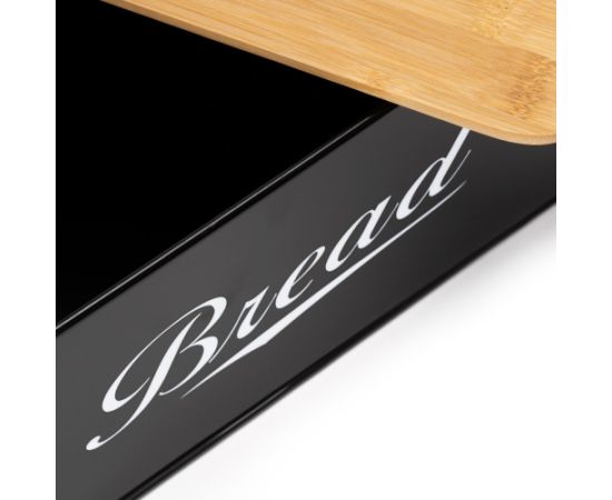 Springos Metāla maizes kaste 33x18x14 cm, slēgta maizes kaste, bambusa dēlis, melna Priekšnama mēbeles