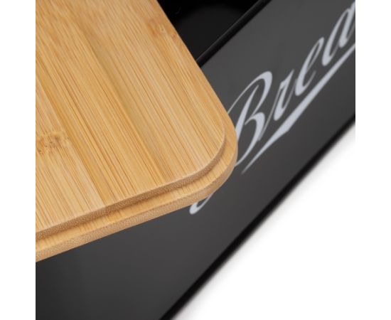 Springos Metāla maizes kaste 33x18x14 cm, slēgta maizes kaste, bambusa dēlis, melna Priekšnama mēbeles