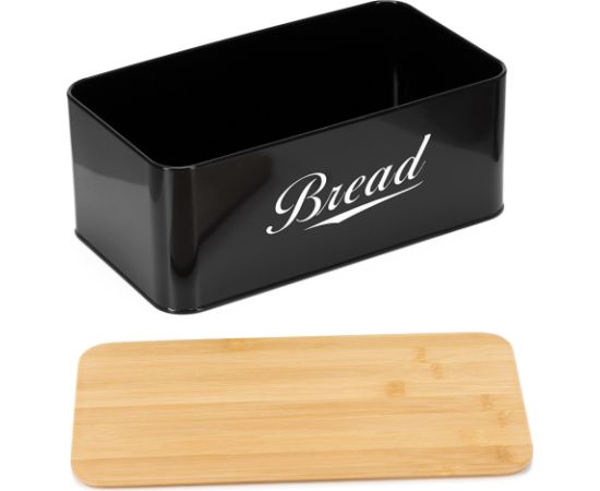 Springos Metāla maizes kaste 33x18x14 cm, slēgta maizes kaste, bambusa dēlis, melna Priekšnama mēbeles