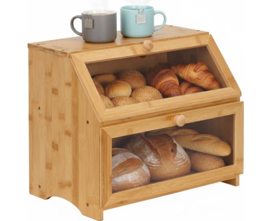 Springos Divlīmeņu maizes kaste, slēgta, maizes skapis, maizes konteiners, bambuss Priekšnama mēbeles