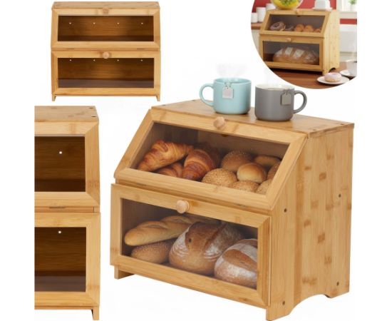 Springos Divlīmeņu maizes kaste, slēgta, maizes skapis, maizes konteiners, bambuss Priekšnama mēbeles