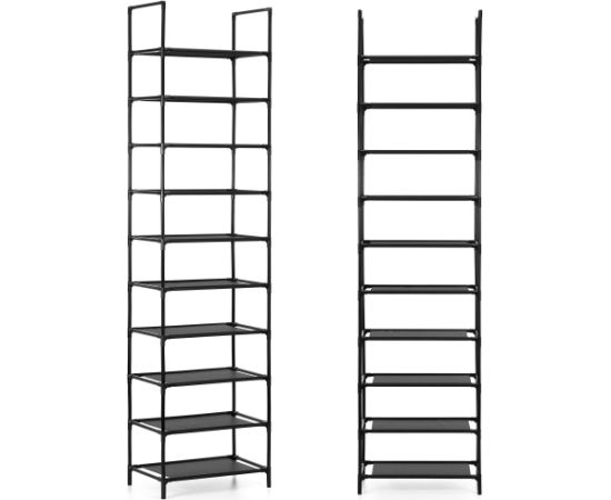 Springos Metāla apavu plaukts, 10 līmeņi, vertikāls apavu skapis 178 cm melns Priekšnama mēbeles