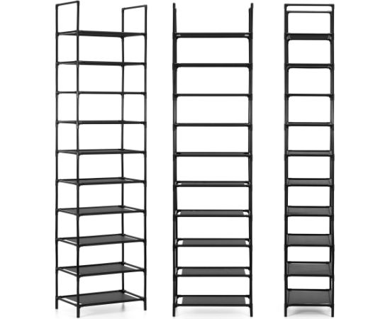 Springos Metāla apavu plaukts, 10 līmeņi, vertikāls apavu skapis 178 cm melns Priekšnama mēbeles