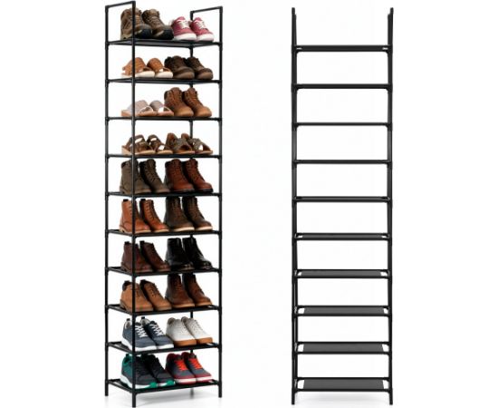 Springos Metāla apavu plaukts, 10 līmeņi, vertikāls apavu skapis 178 cm melns Priekšnama mēbeles