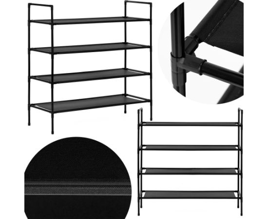 Springos Apavu plaukts, 4 līmeņu apavu plaukts, metāla skapis ar plauktiem, 75x72x28 cm, melns Priekšnama mēbeles