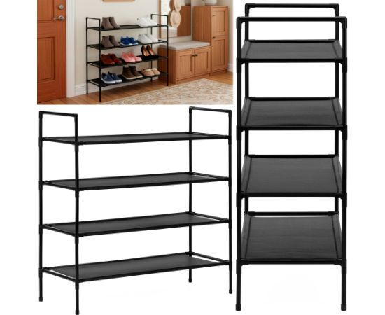 Springos Apavu plaukts, 4 līmeņu apavu plaukts, metāla skapis ar plauktiem, 75x72x28 cm, melns Priekšnama mēbeles