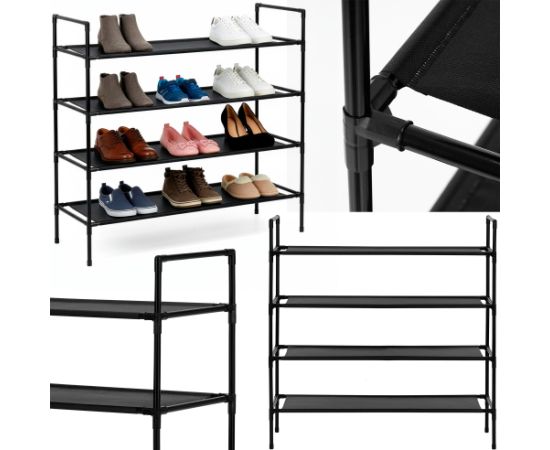 Springos Apavu plaukts, 4 līmeņu apavu plaukts, metāla skapis ar plauktiem, 75x72x28 cm, melns Priekšnama mēbeles