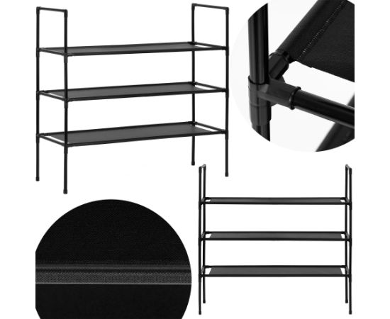 Springos Обувная полка, трехъярусная, металлический шкаф с полками, 70x72x28 см, черная. Мебель для прихожей