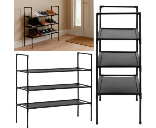 Springos Обувная полка, трехъярусная, металлический шкаф с полками, 70x72x28 см, черная. Мебель для прихожей