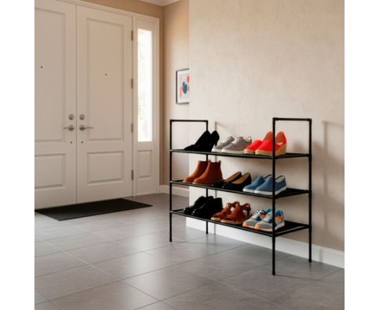 Springos Обувная полка, трехъярусная, металлический шкаф с полками, 70x72x28 см, черная. Мебель для прихожей