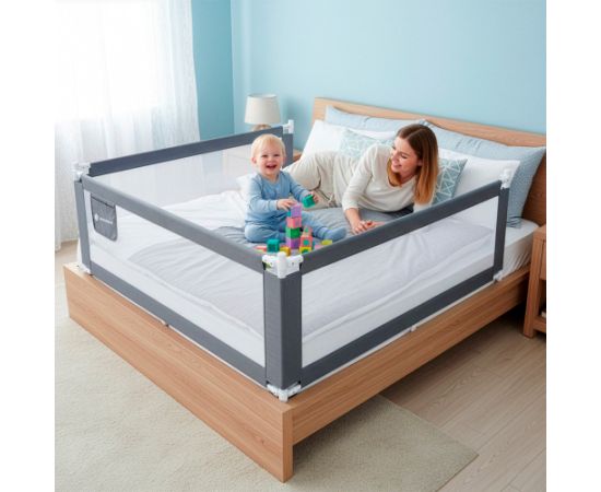 Springos Drošības gultas margas 160 cm, universālas, aizsargājošas, bērniem, salokāmas, pelēkas Manēžas, Sētiņas