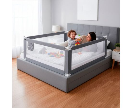 Springos Drošības gultas margas 160 cm, universālas, aizsargājošas, bērniem, salokāmas, pelēkas Manēžas, Sētiņas