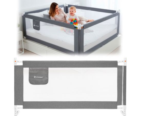 Springos Drošības gultas margas 200 cm, universālas, aizsargājošas, bērniem, salokāmas, pelēkas Manēžas, Sētiņas