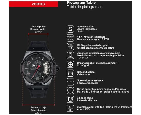 TIME FORCE Vortex TF5024MR-03 Rokas pulksteņi 